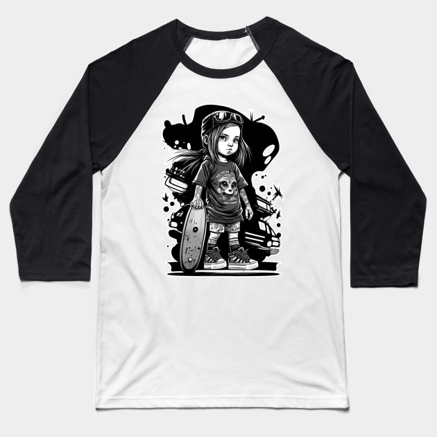 Skater Girl Baseball T-Shirt by pxdg